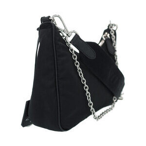 Prada Black Saffiano 2005 Leather Shoulder Bag Chain ReEdition